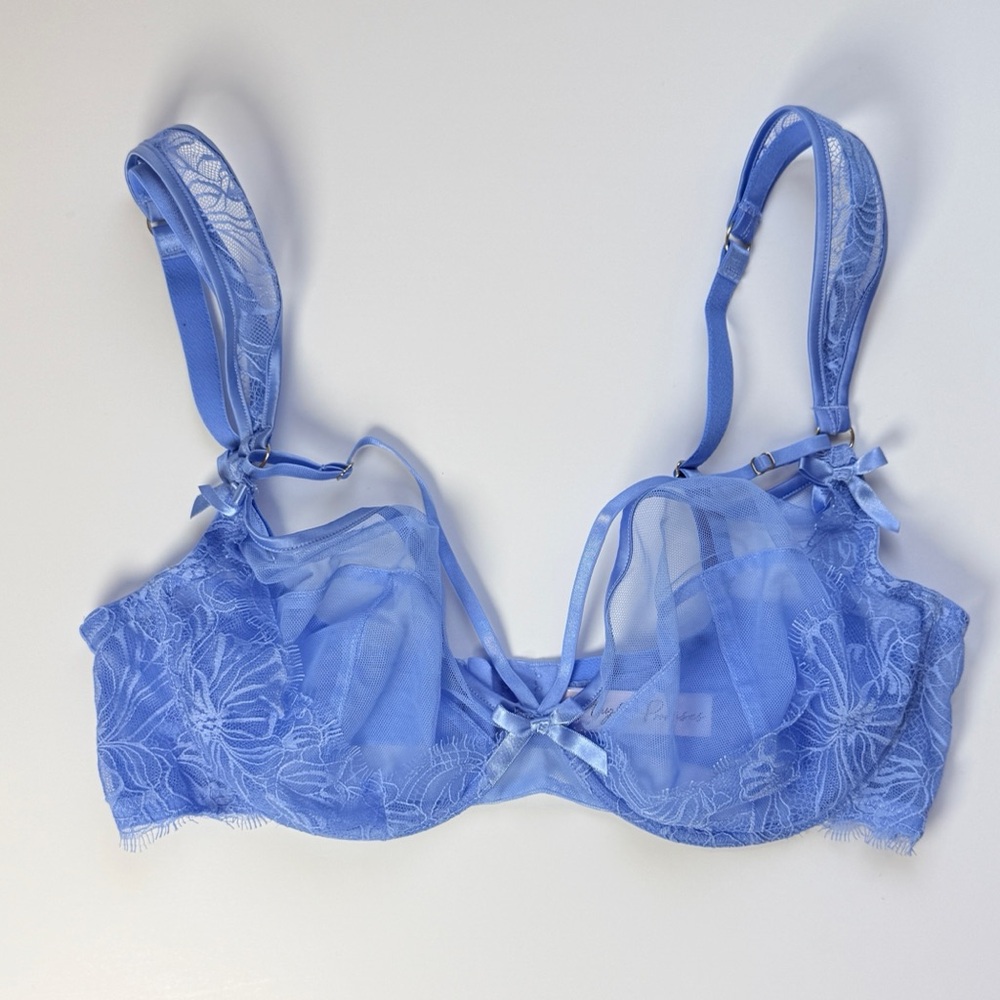 Playful Promises Sheer Floral Lace Underwire Bra in Periwinkle Blue 34G